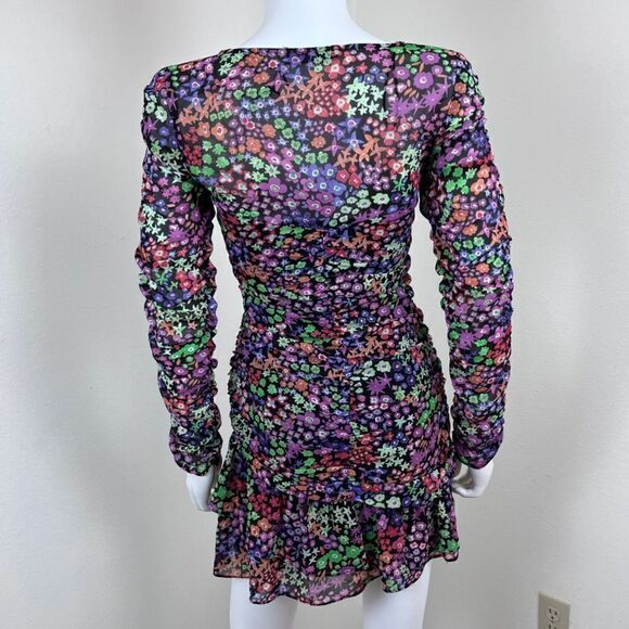 Zara Size XS Ruched Tiered Semi Sheer Resort Floral Print Draped Mini NEW Dress - Picture 15 of 15